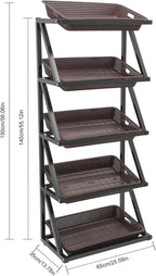 Fruit Vegetable Storage Basket,Kitchen Organizers 5 Tier Basket Stand Storage Baskets Market Shelf for Kitchen Store (Brown)