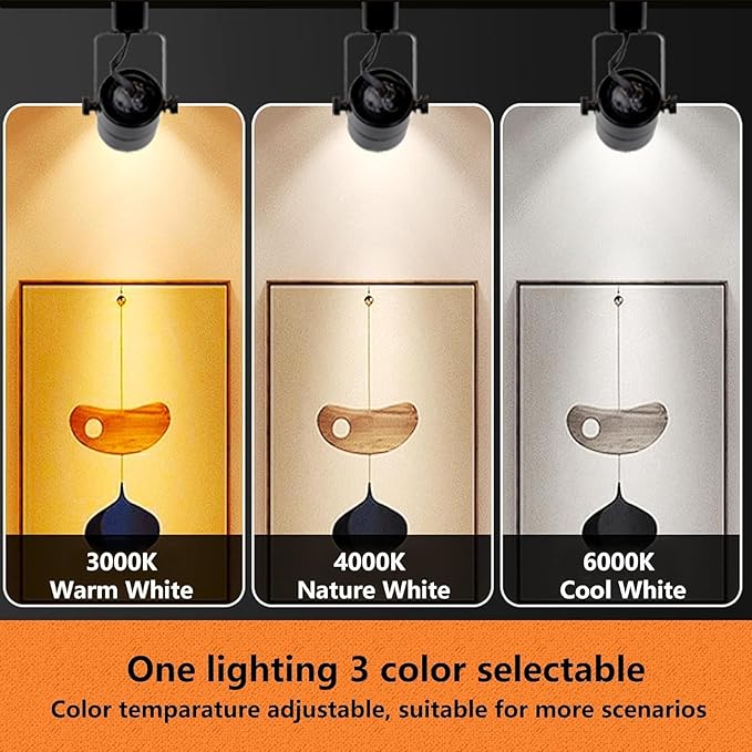 LED Track Lighting Kit, 3CCT 10W Track Lights Heads 3000K/4000K/6000K Adjustable with 19.68FT H-Type Track Light Rails 18PCS Ceiling Spotlight Fixture Replaceable GU10 Bulb