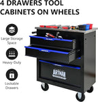 4 Drawer Rolling Tool Chest with Locker, 25.9" D Metal Movable Lockable Tool Cart Box Multi-Functional Hardware Storage Cabinet Box for Warehouse Basement Home Pantry Garage