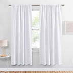 PONY DANCE Pure White Curtain Decoration - Bedroom White Rod Pocket Top Drapes Solid Soft Window Treatments Panels Half-Light Block for Living Room, 34 in Wide by 72 in Drop, 2 Panels