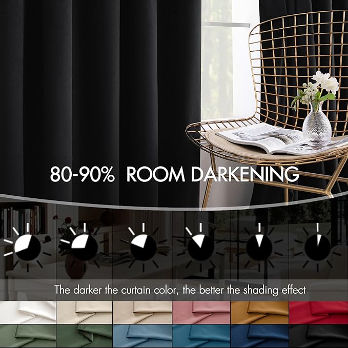 MIULEE Velvet Curtains 96 Inches Long 2 Panels Set for Bedroom, Pinch Pleat Back Tab Halloween Thermal Insulated Living Room Darkening Drapes Pleated Blackout Floor to Ceiling Curtain with Hooks Black