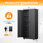 INTERGREAT Metal Storage Cabinet with Wheels, 72" Garage Storage Cabinets with Door and 4 Shelves, Tool Storage Locker on Caster for Home, Office, Black
