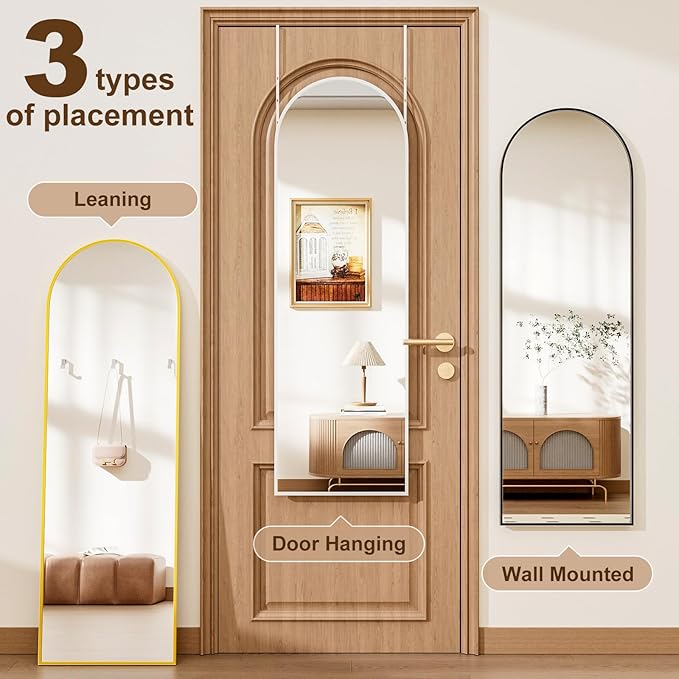 Full Length Door Mirror, Wall Mounted Wall & 48 “X14” Arched Behind Door Mirrors, Full Length Mirror for Use in Living Rooms, Rooms, Bedrooms, Cloakrooms, etc. (Gold)