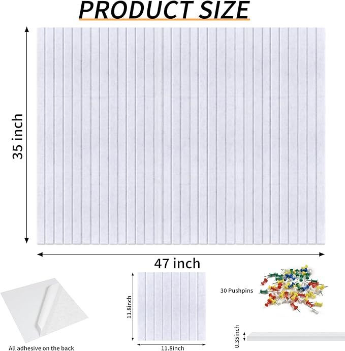 Large Felt Bulletin Board 35x47 Inch, 12pcs Peel and Stick Felt Wall Tiles Modern Push Pin Board for Wall Organization