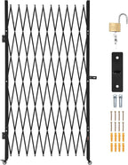VEVOR Single Folding Security Gate, Lockable Scissor Gate with 360° Swivel Casters, Outdoor Barricade Steel Retractable Gates, for Entry Security, Garage, Warehouse & Pool, 94.49 x 86.81 in (W x H)