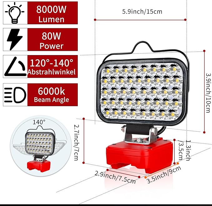 Work Light for Craftsman V20 Battery,84W 8000LM Portable Cordless Floodlight with USB&Type C Fast Charging Port for Craftsman Tools,LED Spotlight for Camping,Fishing,Workshop
