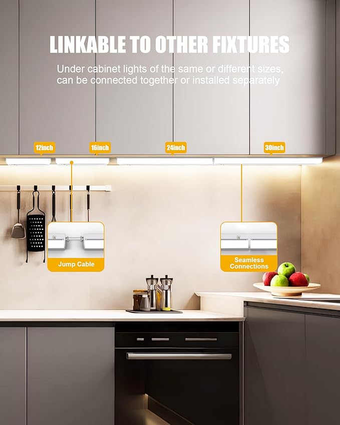 Hardwired Under Cabinet Lighting 24 Inch, 3 Color Settings - Soft White(3000K), Bright White(4000K), Daylight White(5000K), 2 Pack Linkable Dimmable Under Counter Lights for Kitchen, CRI 97