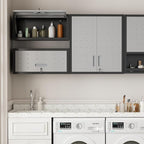 Garage Wall Cabinet, Wall Mounted Cabinet with Up-flip Door and Adjustable Shelf for Garage, Tool Room, Kitchen, Assembly Required(Black and Gray)