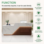 Modern Reception Desk with Counter Front Reception Table with Hidden LED Lighting Commercial Receptionist Desk White and Brown Checkout Counter Fully Assembled and Ready to Use 102inch/260cm