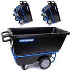 Tilt Truck, 1/2 Cu. Yd. Capacity Dump Cart with Heavy Duty 12” Wheels & 5” Casters & Forklift-able Frame for Jobsites, 850 lbs, Trash Cart with Wheels DUC12T-F-03PK (3-Pack)
