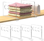 4 PCS Clear Shelf Dividers, Closet Vertical Purse Organizer for Closet, for Handbags, Clutches, Clothes, Towels, Shelf Dividers for Closet Organization Wooden Shelves for Bedrooms, Kitchens and Office
