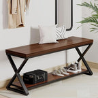 IBF Wood Entryway Bench Indoor, Industrial Wooden Metal Entry Shoe Storage Bench in Bedroom, Farmhouse Hallway Shoe Rack Bench Seating for Foyer Living Dining Room End of Bed, Walnut, 47 Inch
