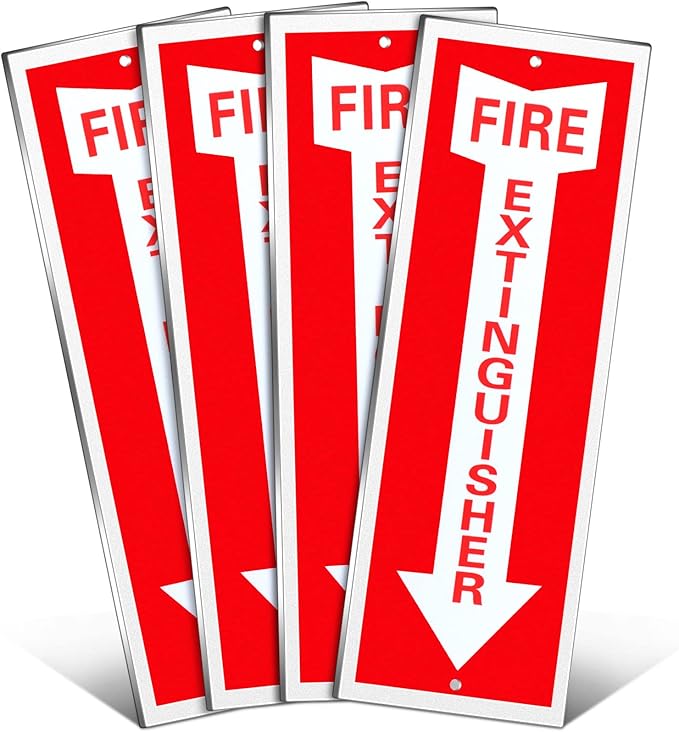 Tondiamo 4 Pack Fire Extinguisher Sign 4 x 12 Inch Fire Rust Aluminum Signs Laminated for Ultimate UV, Weather, Scratch, Water and Fade Resistance, Indoor and Outdoor