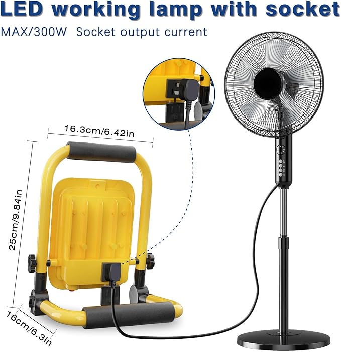 LHOTSE 5000LM LED Work Light, 30W Portable Flood Light with Socket, Outside Work Lights with Stand, Angel Adjustable Worklight for Workshop Garage,Construction Site, IP54 Waterproof