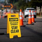 Caution Spill Cleanup in Progress Stay Clear Sidewalk Sign Kit, 10x16 Inches, with A Frame Stand, Made in USA