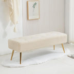 Furnimart Faux Fur Boho Bench Ottoman Upholstered Tufted Bench with Padded Seat, Footrest Foot Stool with Sturdy Metal Leg, for Bedroom Living Room Entryway