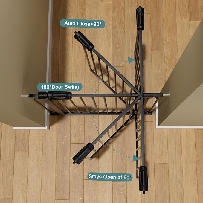 Extra Wide Baby Dog Gates for Doorways Tension Indoor Safety Gates Black Metal Large Pressure Mounted Pet Gate Walk Through Dog Gate for The House Stairs (Black, 86.3"-105"/219-267CM)
