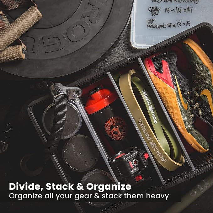 SIDIO Crate Pro Pack - 2 Full-Size & 1 Half-Size Heavy Duty Stackable Storage Bins, Totes and Containers with Lids and Dividers - Durable Organizer for Home, Office, Garage, and Outdoor Use