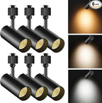 6 Pack 20W Track Lighting Heads,LED Dimmable H Type Track Lighting fixtures,3-Color Selectable 3000K-4500K-6000K Track Lights Ceiling Spotlight for Accent Retail Lighting,CRI90+ 2000lm Black