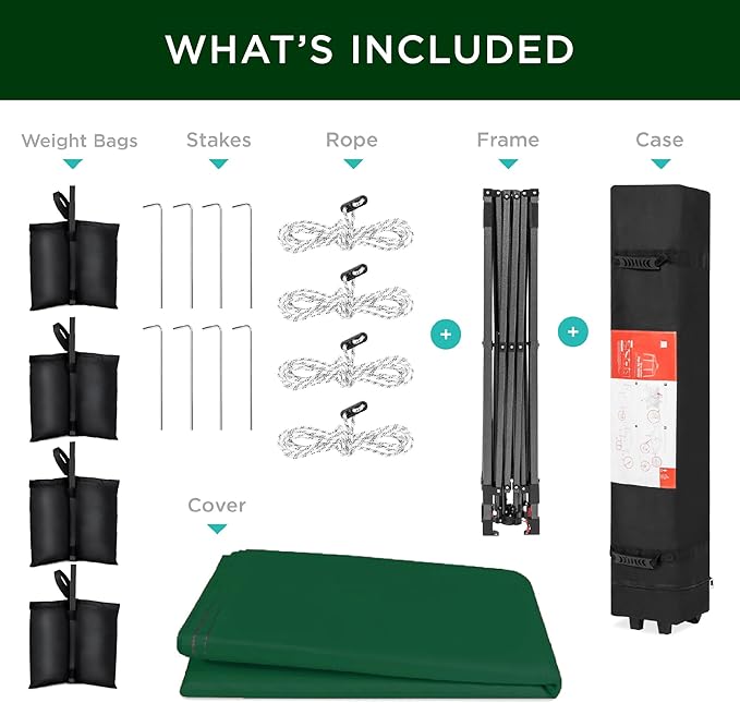 Best Choice Products 10x10ft 1-Person Setup Pop Up Canopy Tent Instant Portable Shelter w/ 1-Button Push, Case, 4 Weight Bags - Forest Green