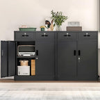Metal Storage Cabinet, 36" H Locking Storage Cabinet with 2 Drawers and Adjustable Shelf, Metal Cabinets for Office, Garage, Home-Black