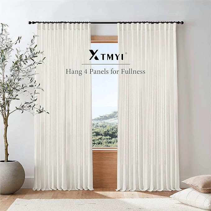 XTMYI 105 Inch Curtains 2 Panels Set Custom Length Back Tab Linen Window Sheer Curtain Drapes for Living Room Bedroom,50x105 in Long,Cream(Ivory/Off White)