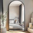TinyTimes 76''x34'' Arched Floor Mirror, Full Body Mirror with Stand, Modern & Contemporary Design, Aluminum Alloy Frame (Black)