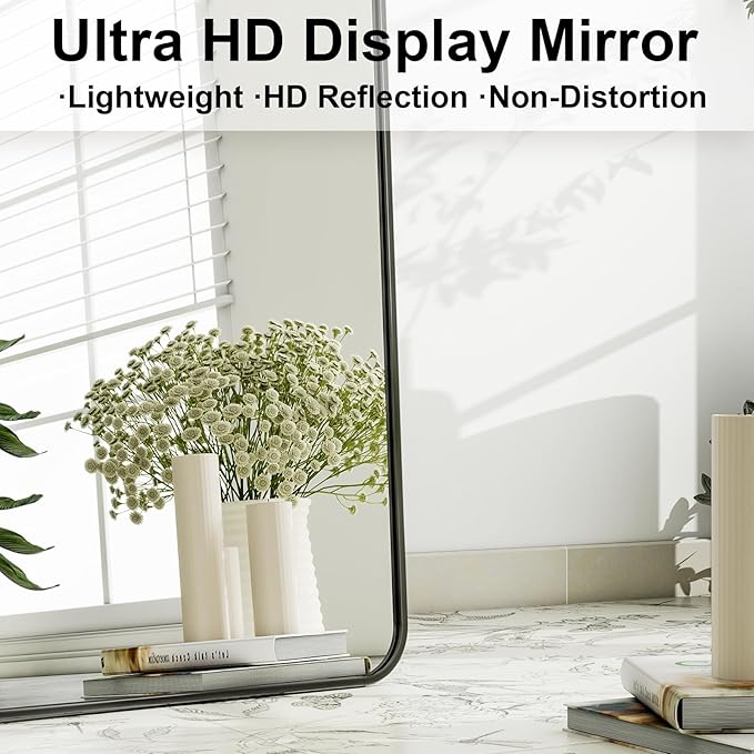 HARRITPURE 56"x21" Full Length Mirror, Black Rounded Corner Aluminum Frame Floor Standing Mirror Hanging/Leaning Wall for Living Room Bedroom Cloakroom