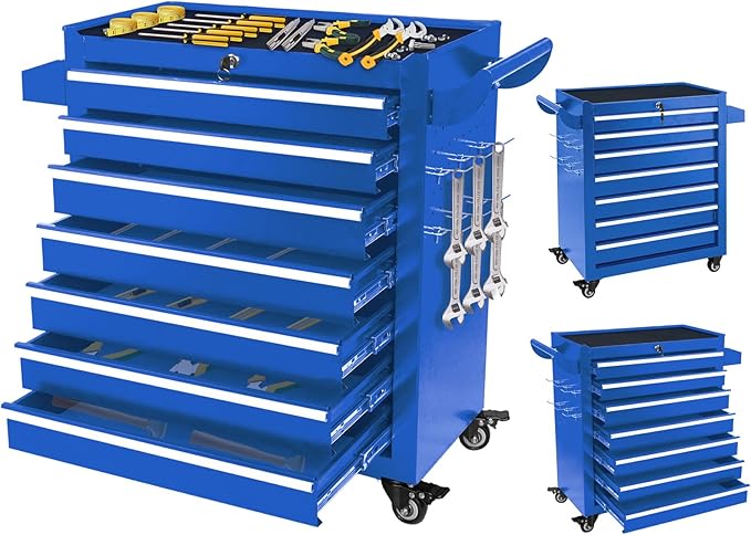 7-Drawer Tool Chest with Wheels & Drawers, Toolbox Organizer Storage for Garage, Suitable for Moving/Gift/Daily Use(Blue)