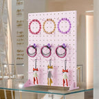 Peg Board Display Stand with 15 Hooks, Tabletop Metal Pegboard Shelf for Craft Shows & Fairs, Retail Stores, Vendors Arts and Crafts Finishing - 17x13Inch & Pink