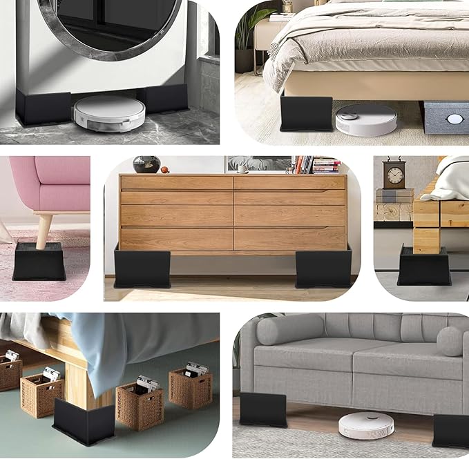 Bed Risers 4 Inch Heavy Duty,Oversized Couch Risers, Extra Wide Furniture Risers for Sofa Table Desk Headboard Chair Lifting,Rectangle Risering Blocks Support 6000 lbs(6 Pack Black)