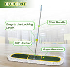 48-Inch Commercial Dust Mop for Hardwood Floors, Large Dry Mop with 2 Pcs Reusable Cotton Yarn Head, Telescopic Stainless Steel Handle - Ideal for Industrial Floor Cleaning, Marble,