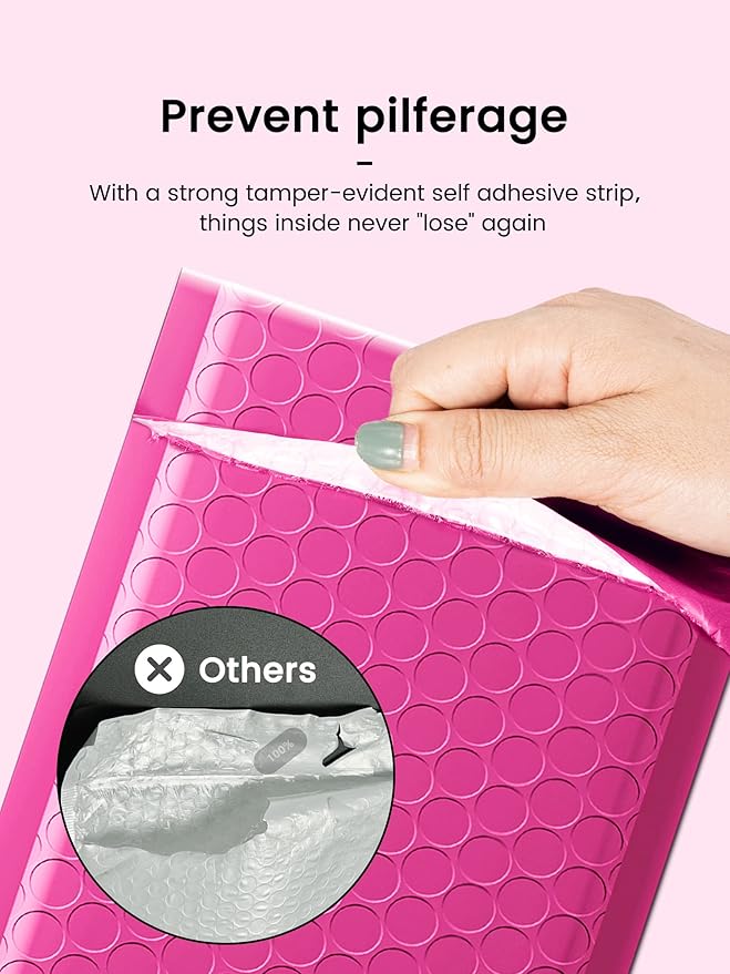 GSSSUSA Bubble Mailers 4x8 Inch 50 Pack Padded Envelopes Usable Size 4x7 Inch Shipping Envelopes Self Seal Small Packaging Shipping Bags for Mailing Jewelry, Small Business, Pink