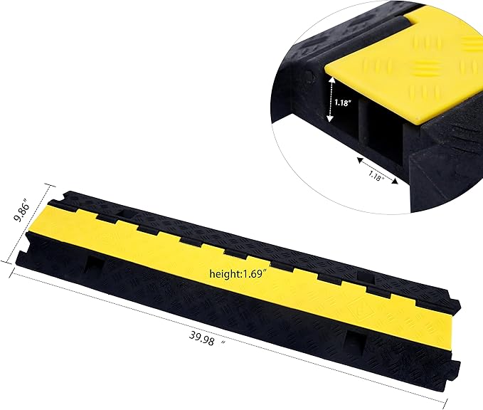 Cable Ramp Cable Protector Ramps Wire Hose Protective 2 Channel Traffic Rubber Plastic Cord Cover Speed Bump for Asphalt Concrete Gravel Driveway Outdoor, 3 Pack