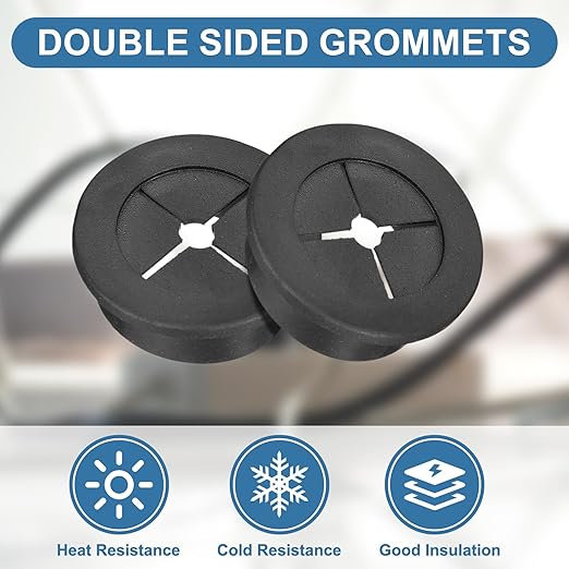 uxcell 6Pcs Cable Cord Grommet, 1-1/4"(32mm) Rubber Desk Grommets Wire Pass Through Hole Cover with Marked Cable Ties for Home Office Cable Wire Protection, Black