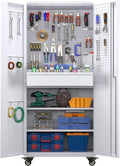 Metal Storage Cabinet with Drawers, Locking Garage Tool Cabinets on Wheels with Pegboards and Hooks for Warehouse Homes, Offices, Assembly Required