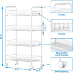 OVICAR 4 Tier Mesh Wire Rolling Cart, Kitchen Storage Organizer Utility Cart, Full Metal Basket Storage Art Trolley Carts with Wheels & 4 Side Hooks