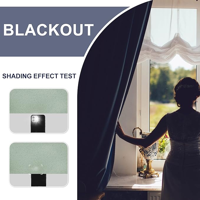 JIUZHEN Blackout Curtains for Bedroom - Thermal Insulated Room Darkening Rod Pocket Curtains for Living Room, Set of 2 Panels with Tiebacks, 38 x 45 Inch Length, Light Green