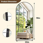 GLSLAND 35x78 inch Arched Full Length Mirror - Aluminum Alloy Frame Floor Mirror with Stand High Definition-Full Body Mirrors for Bedroom or Living Room,Black