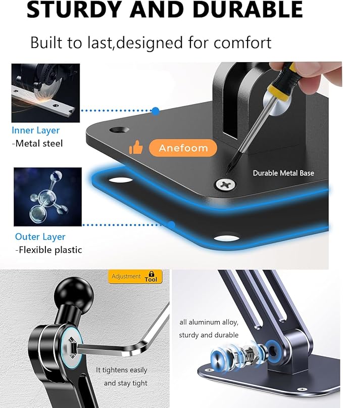 iPad Wall Mount, Aluminium Extendable Tablet Wall Mount Holder with 360° Adjustable Rotating Base Foldable for iPad Pro Air Mini, Galaxy Tab/Kindle, All 4.7-13" Phones & Tablets