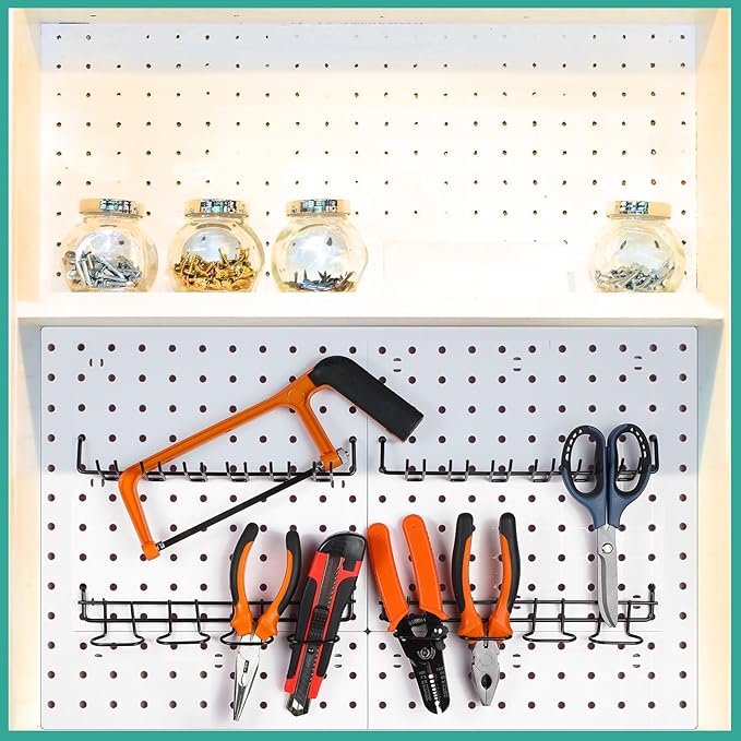 Coume 6 Pcs Pegboard Screwdriver Holders Organizer Pegboard Plier Holders Stainless Steel Peg Board Tool Utility Hooks Accessories Shelving Display Multi-Ring Tool Racks for Shop Store(Black)