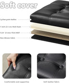 2PC Storage Ottoman, Folding Foot Stool with Thicker Foam Padded Seat Small Leather Storage Ottoman Bench Foot Rest for Living Room Foldable Coffee Table 17x13x13in,Black