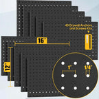 PBHEPJ 10 Pcs Metal Pegboard Panels, Heavy Duty Peg Boards for Garage and Garden Tool Storage, Includes Drywall Anchors and Screws Kits, Black (10 pcs 16in x 12in)