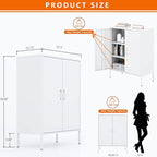 Metal Storage Cabinet with Doors and Shelves,Multipurpose Storage Rack, 3-Tier Shelf,Metal Locker Style Accent Cabinet for Home Office,Living Room,Kitchen(White, 40''H)