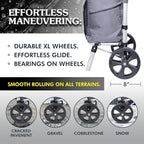 Ultra-Lightweight Gray Foldable Shopping Cart for Groceries Large 42L Capacity Rubber Wheels, Removable Insulated Bag Liner, Durable Aluminum Frame, Multi-Function Personal Hand Truck