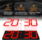 LED Large Digital Wall Clock, Oversize Wall Clock with 6” Numbers, Remote Control Count up/Countdown Timer Clock, Auto Dimmer, Big Calendar and Thermometer(Red)