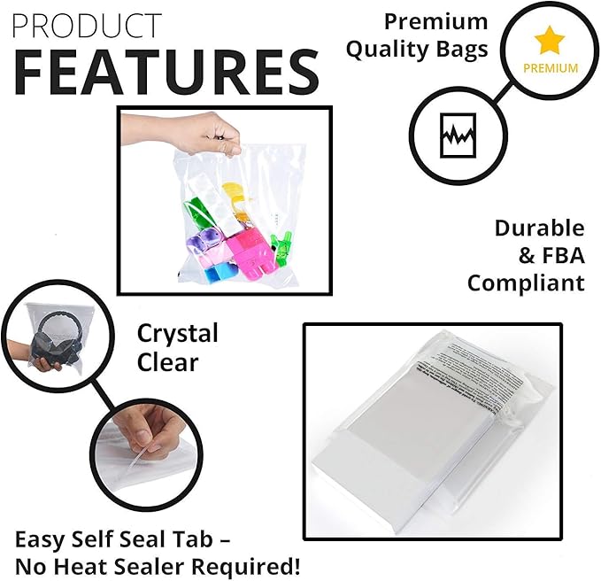 Poly Bags 4x6" - Resealable Poly Bags 4x6 with Suffocation Warning - 200 Pack - Clear Poly Bags - 4x6 Poly Bags - Small Poly Bags - Retail Supply Co