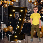 Pooqla 3FT Marquee Light Up Numbers, Black Lighted Party Decor for her him Women Men, Giant Mosaic Light Up Numbers for 7th 17th 70th Birthday Anniversary Decoration, Number 7