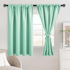 JIUZHEN Blackout Curtains for Bedroom - Thermal Insulated Noise Reducing Privacy Short Curtain for Living Room, Set of 2 Panels with Tiebacks, 42 x 54 inches Long,Mint Green