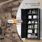 Yizosh Metal Storage Cabinet with 2 Doors and 5 Adjustable Shelves - 71" Black Kitchen Pantry Storage Cabinet, 5-Tier Tall Steel Cabinet Locker for Kitchen, Living Room, Dining Room